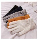 Winter New Pineapple Cashmere Knitted Warm Jacquard fleece-lined Thickened Plush Wool Internet Popular Touch Screen Gloves