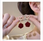 Earrings, demi-season retro red silver needle, silver 925 sample, light luxury style, high-quality style - Image 3