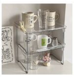 Transparent Double-layer Desktop Storage Rack Acrylic Cup Holder Foldable Kitchen and Bathroom Cosmetic Sundries Storage Rack