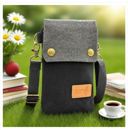 Export Export Cross-Border Products Pure Color Canvas 3-Layer Cross-Body Mobile Phone Bag Simple Fabric Women's Bag Wholesale